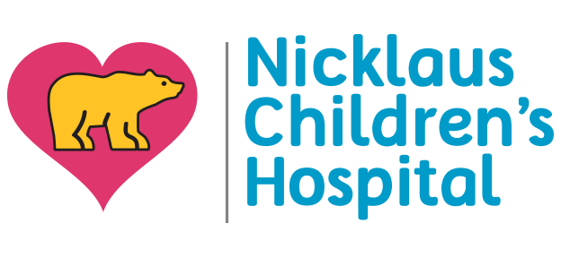 The logo for nicklaus children 's hospital has a heart and a bear on it.