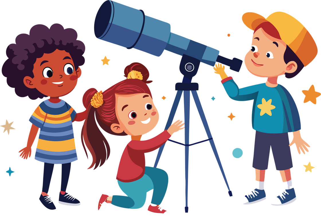 A group of children are looking through a telescope.