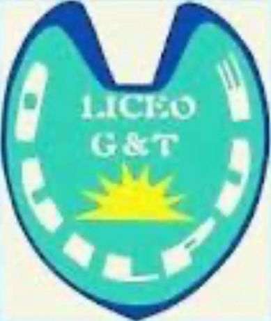 Una herradura azul con las palabras liceo g & t en ella.