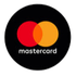 Mastercard logo: overlapping red and orange circles on a black background, with the word 