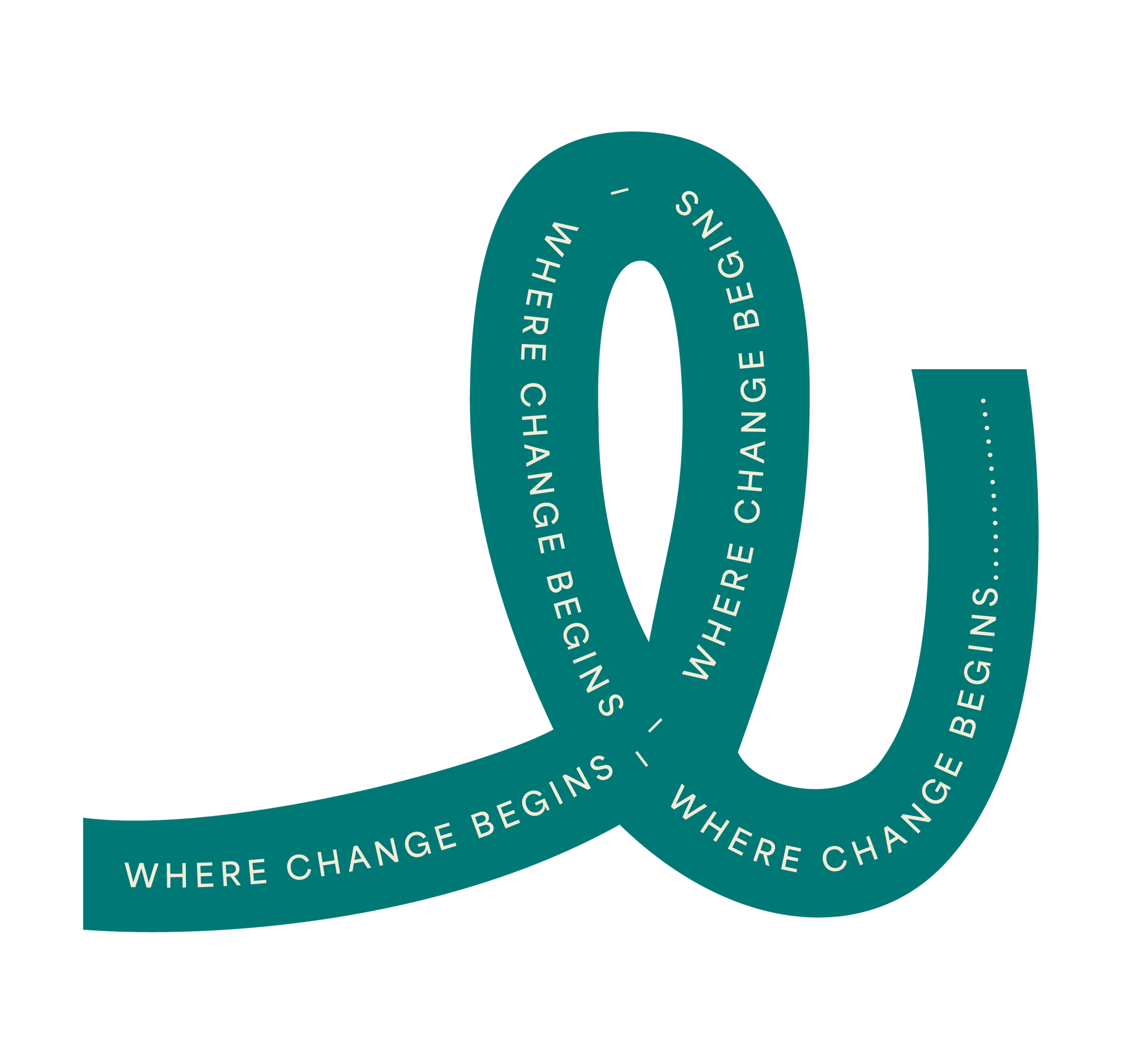 Teal ribbon forming a loop with the words