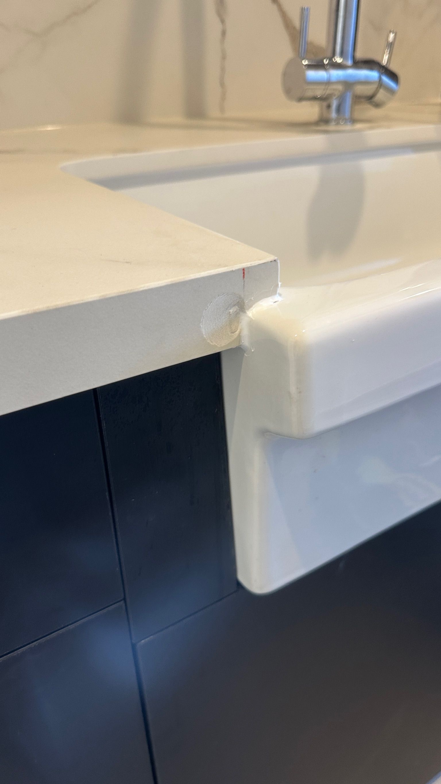 Engineer stone floor repaired — before and after comparison