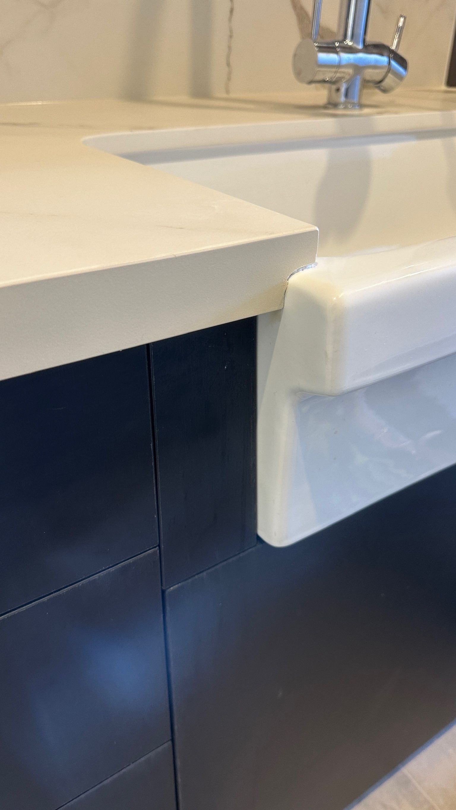 Engineer stone floor repaired — before and after comparison