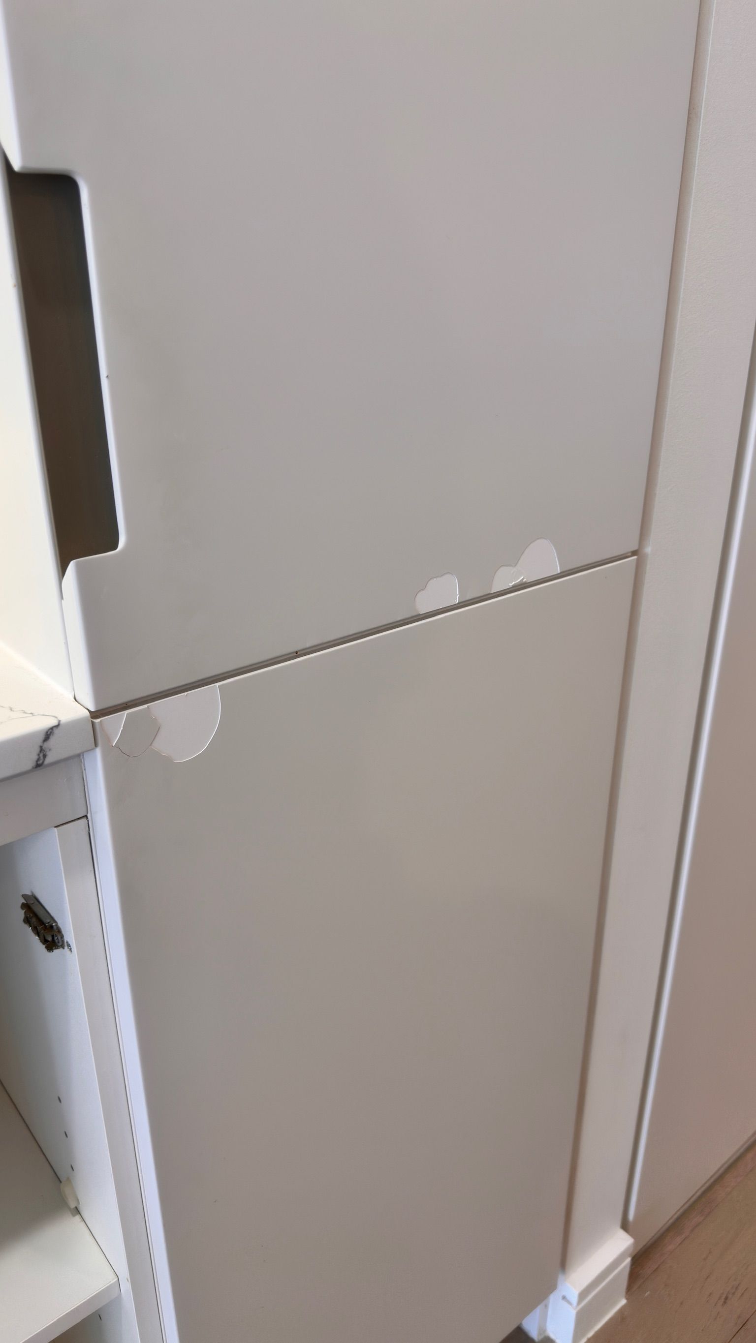 Kitchen cabinet repaired — before and after comparison