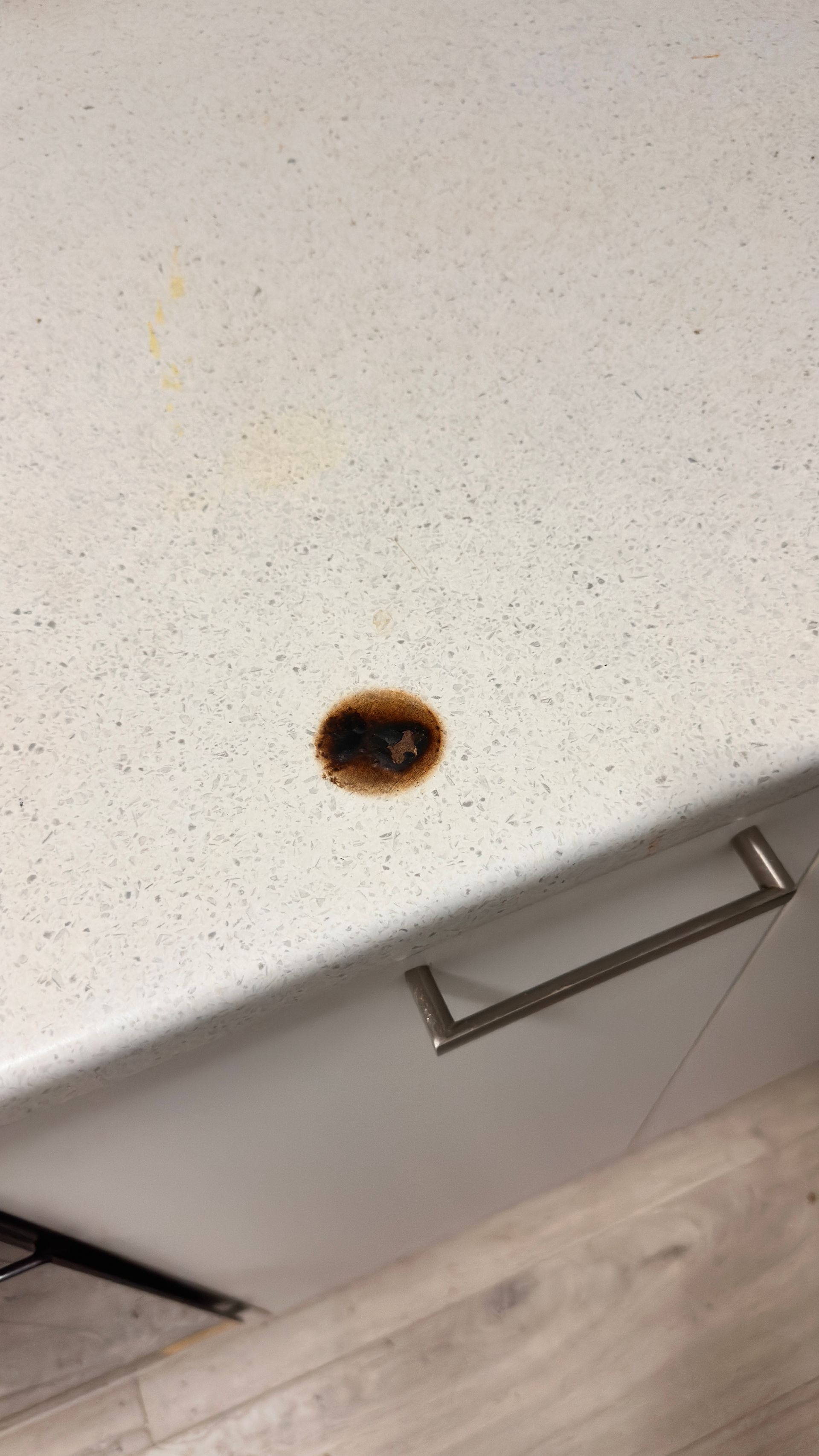 Laminate benchtop repaired — before and after comparison