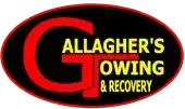 A red and black logo for Allagher 's Towing & Recovery.