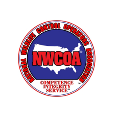 Logo for National Wildlife Control Operators Association (NWCOA): red, white, and blue circle with a map of the U.S. and text.