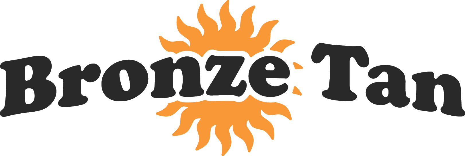 Logo for Bronze Tan featuring dark text and an orange sun icon.