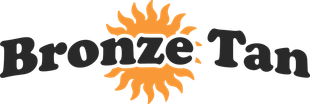 Logo for Bronze Tan featuring dark text and an orange sun icon.