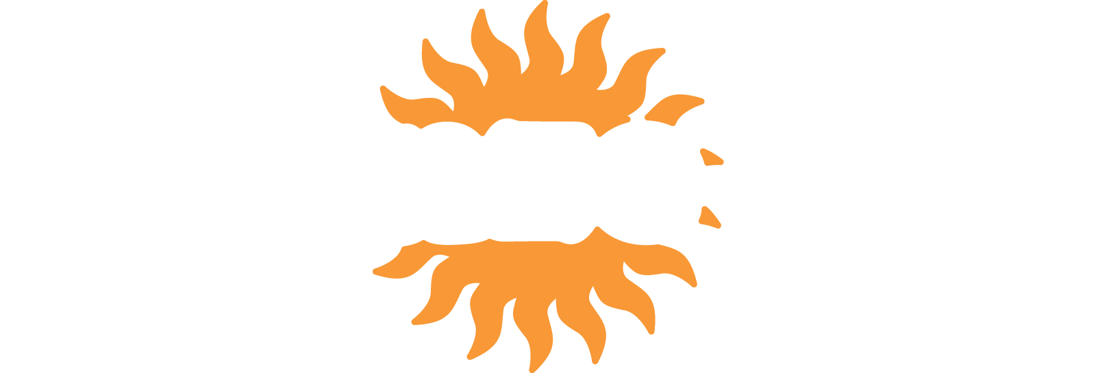 Logo for Bronze Tan featuring white text and an orange sun icon.