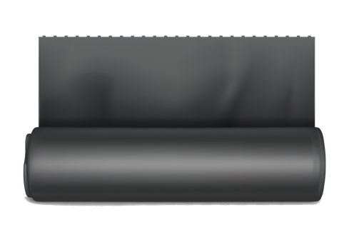 Un rollo de plástico negro sobre un fondo blanco.