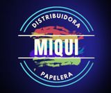 A colorful logo for distribuidora miqui papelera