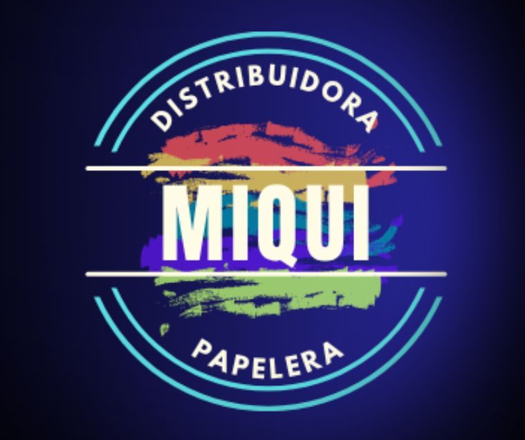 A colorful logo for distribuidora miqui papelera