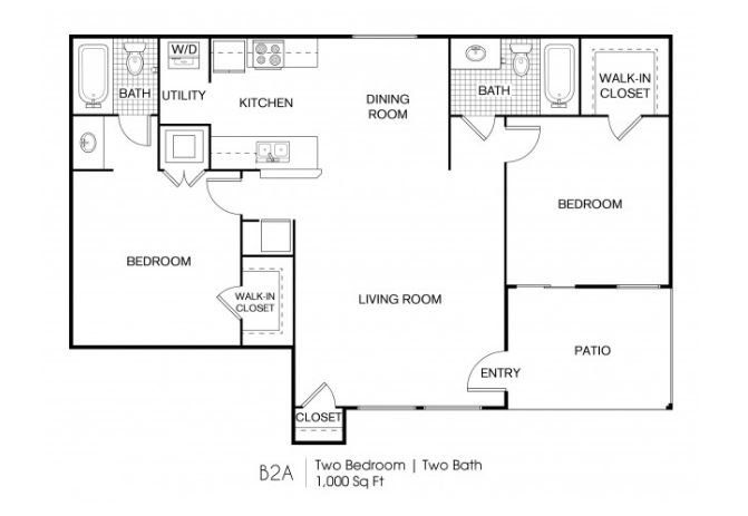 Two Bedroom | Two Bath | 1,000 Sq Ft