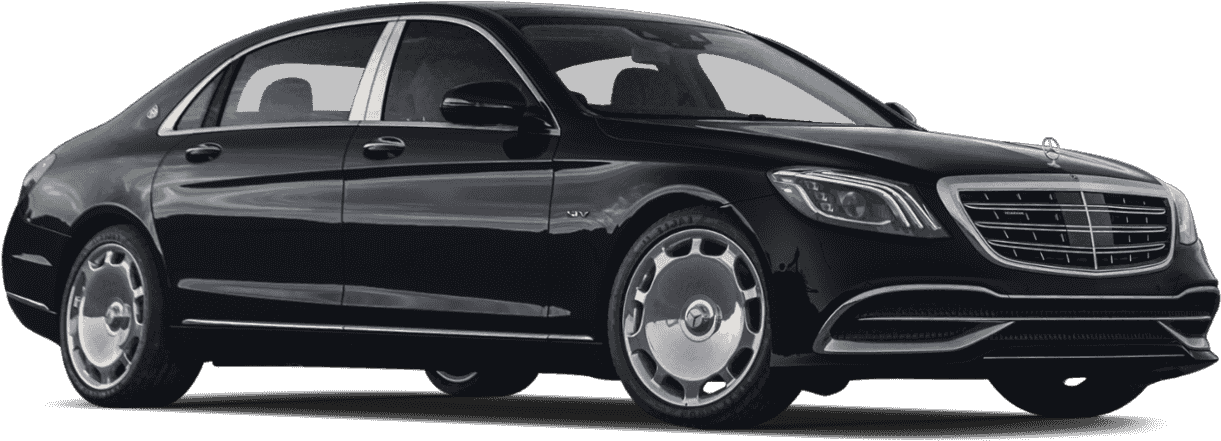 A black mercedes benz s class is parked on a white background.