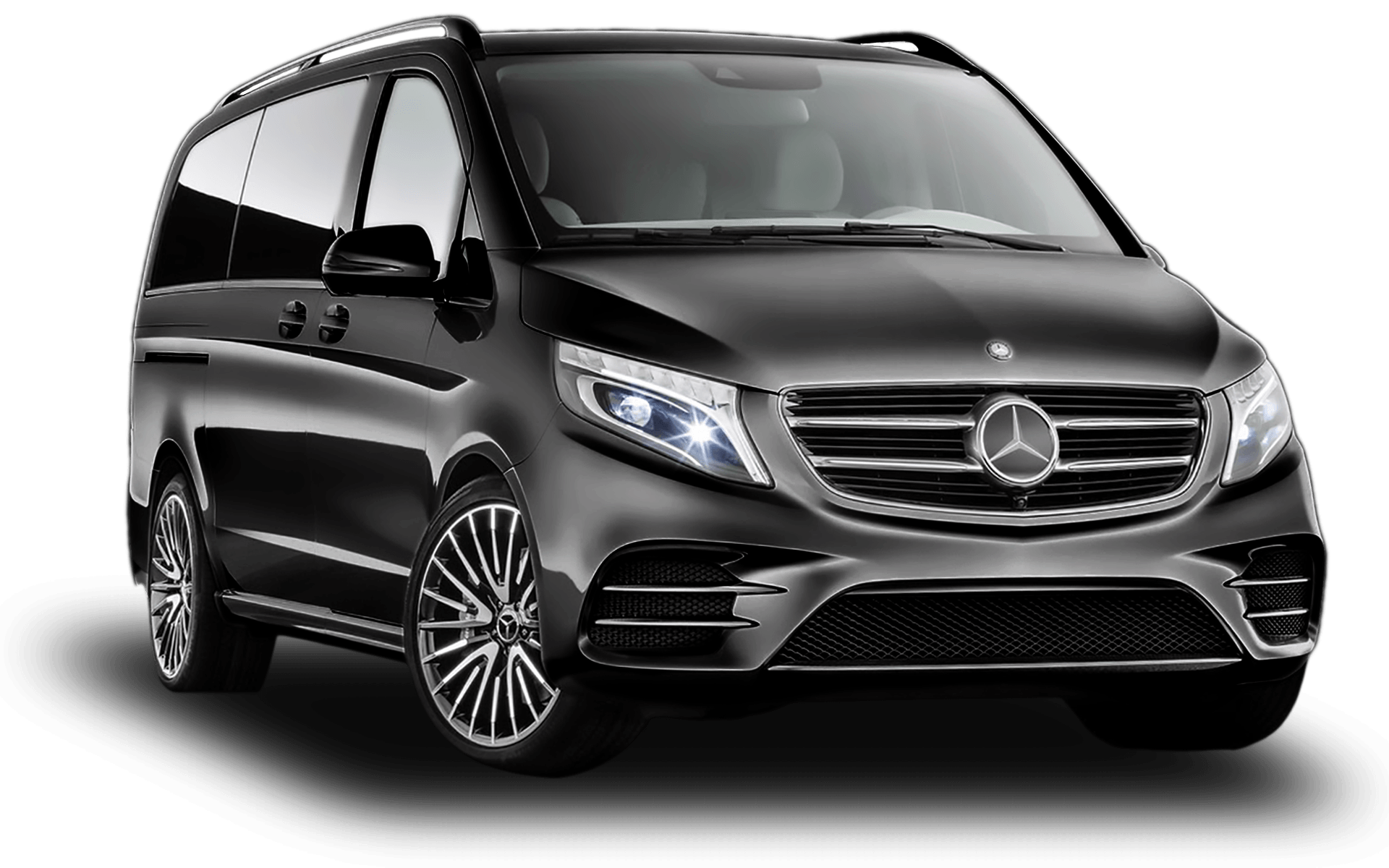 A black mercedes van is shown on a white background.