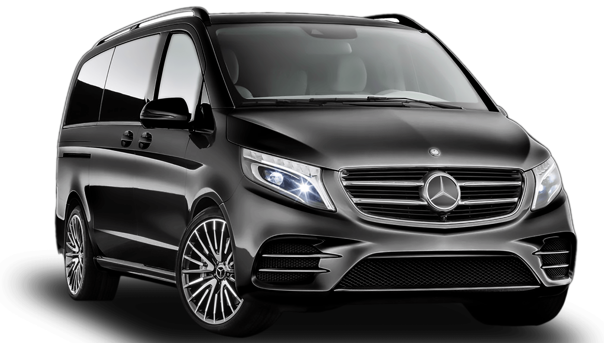 A black mercedes van is shown on a white background.