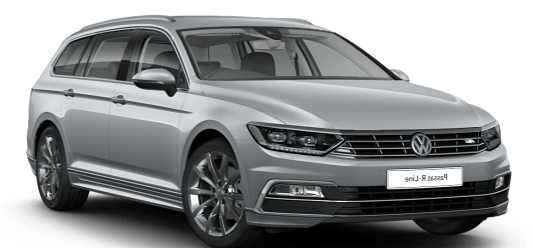 A silver volkswagen passat station wagon is shown on a white background.