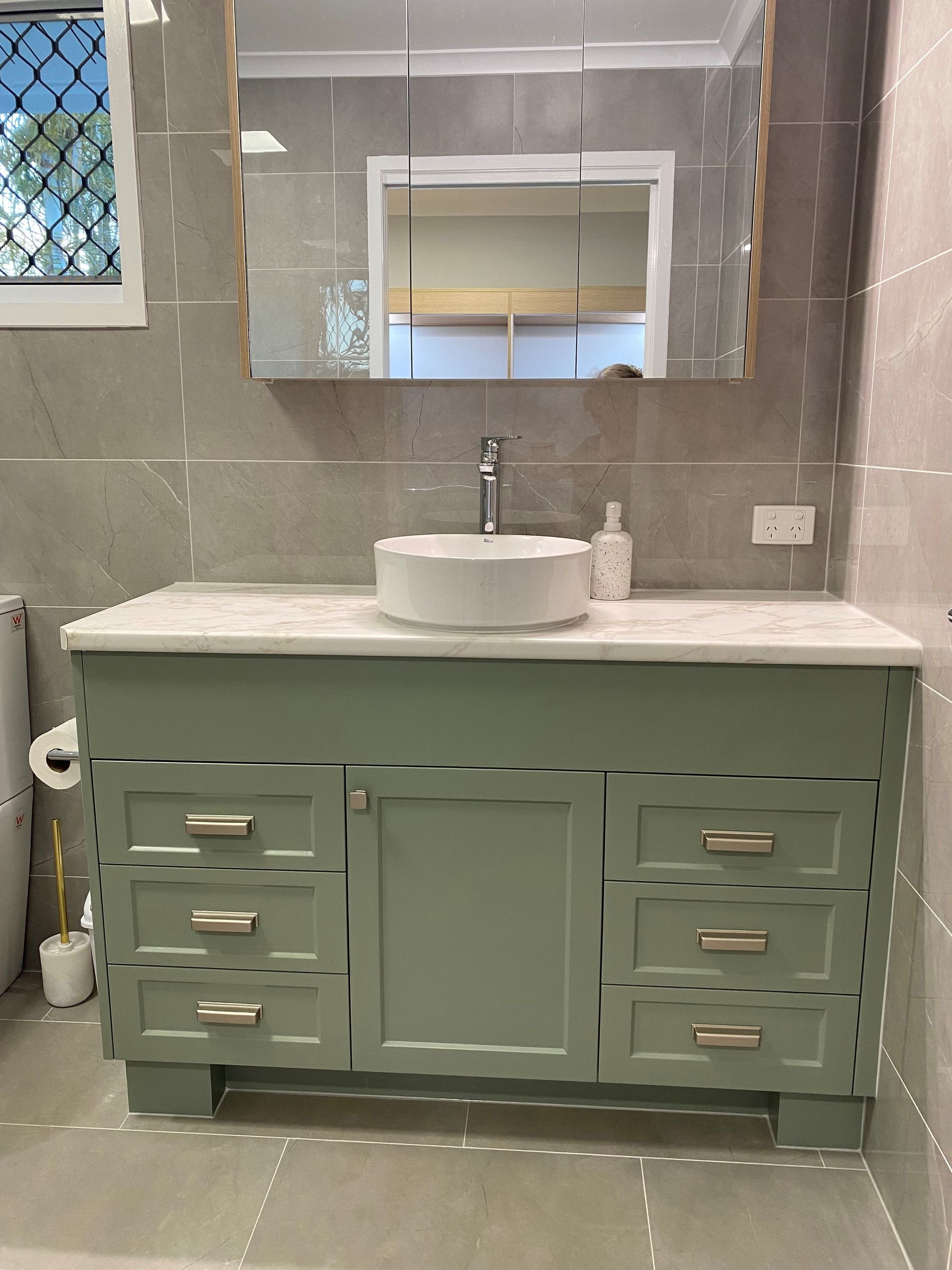 Bathroom vanity with green draws — Valley Cabinetmakers In Biloela, QLD 