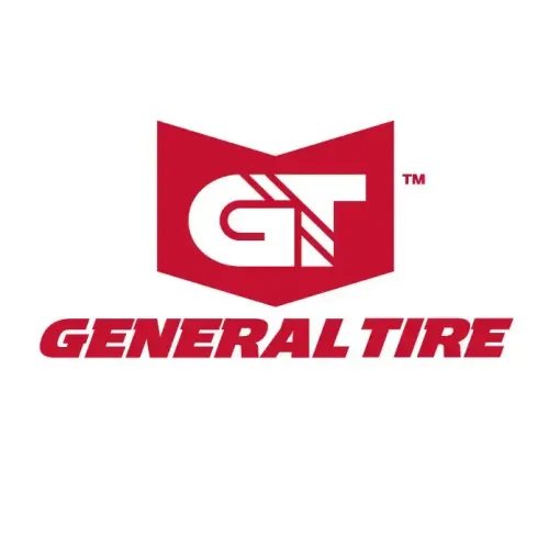 Logotipo da General Tire em vermelho com emblema GT estilizado sobre fundo branco