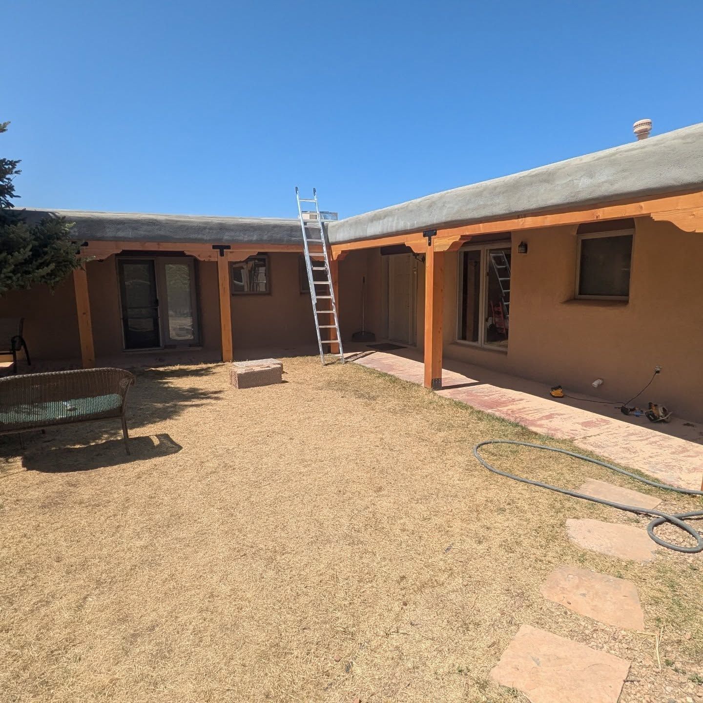 A house with a ladder in front of it