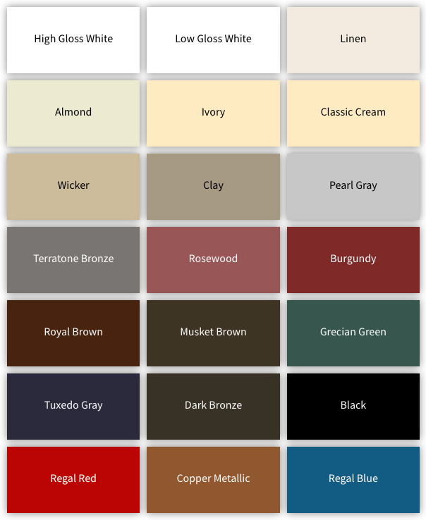 A variety of paint colors including high glass white and low glass white