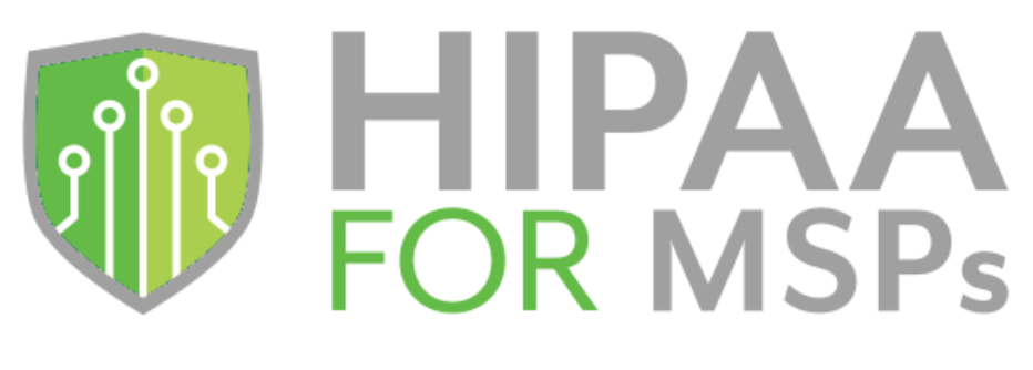 A logo for hipaa for msps with a green shield on a white background.