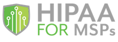 A logo for hipaa for msps with a green shield on a white background.