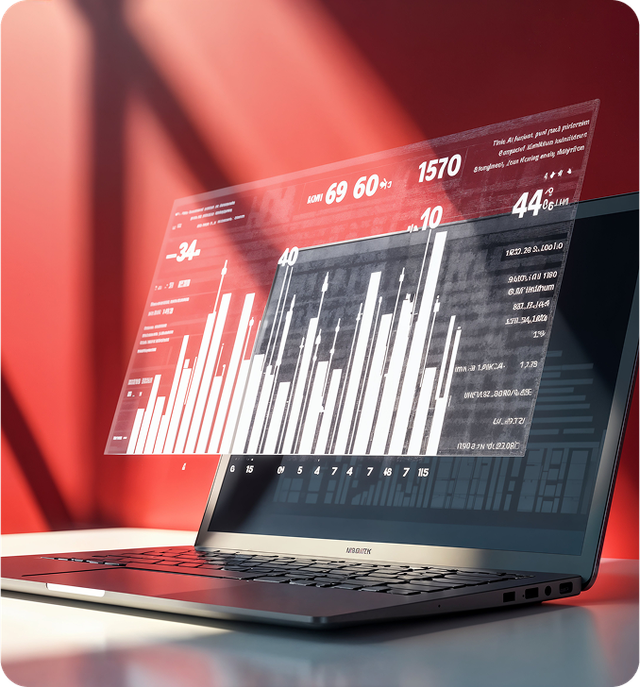 Person typing on a laptop with transparent checklist icons overlaid, one marked complete.