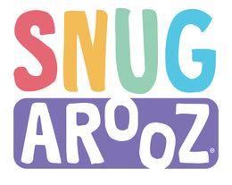 Logo for Snug A Rooz: colourful text over a purple rectangle.