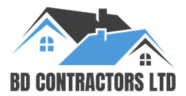 The logo for bd & son roofing shows a house with two roofs.
