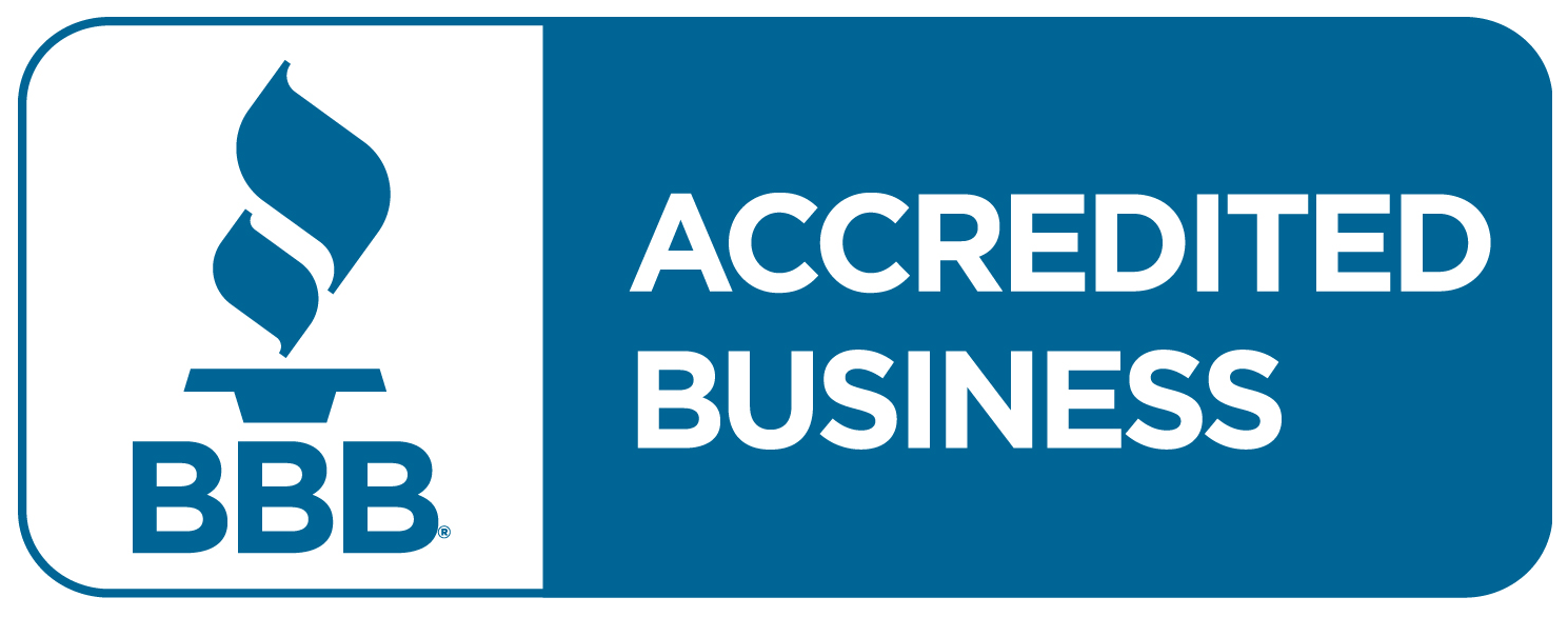 A blue sign that says accredited business on it