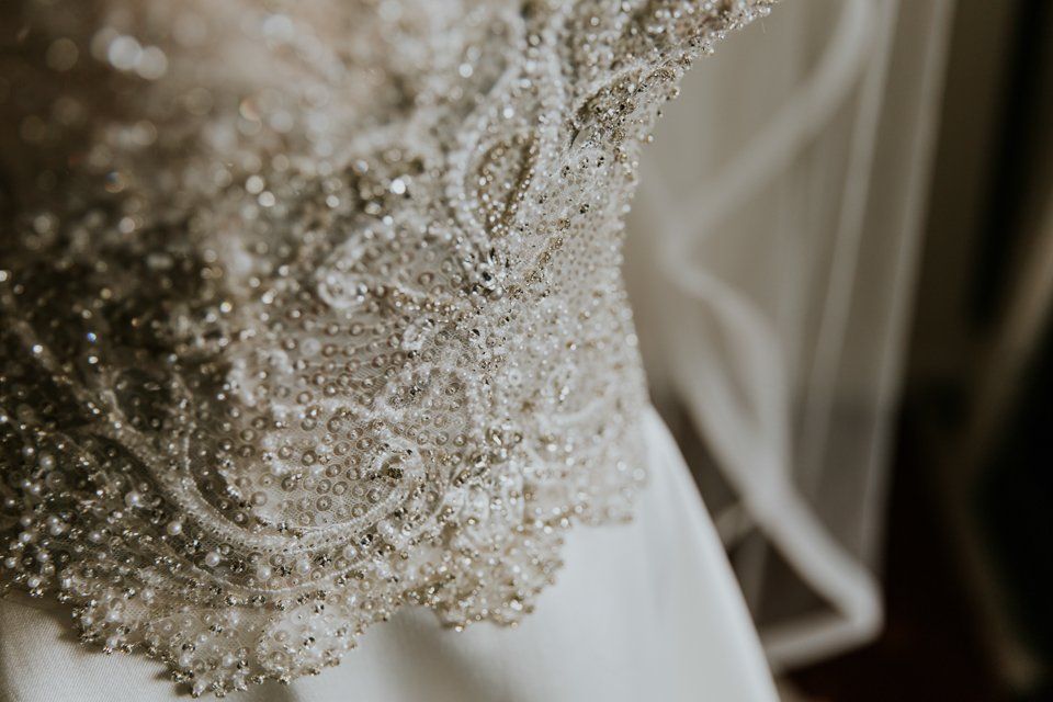 close up wedding dress photograph of the dress details