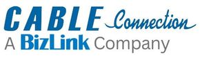 The logo for cable connection a bizlink company is blue and white.