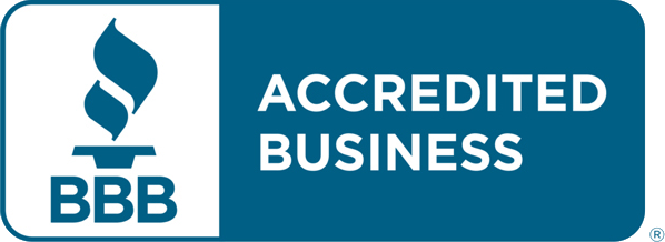 BBB Accredited Business logo in blue and white. A flame above the letters BBB.