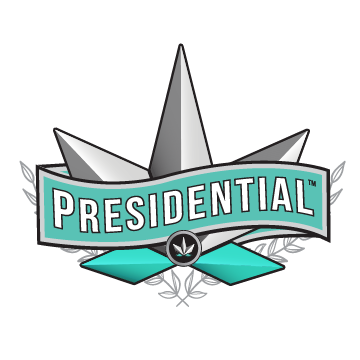 Custom designed logo with a banner over a pot leaf that says presidential