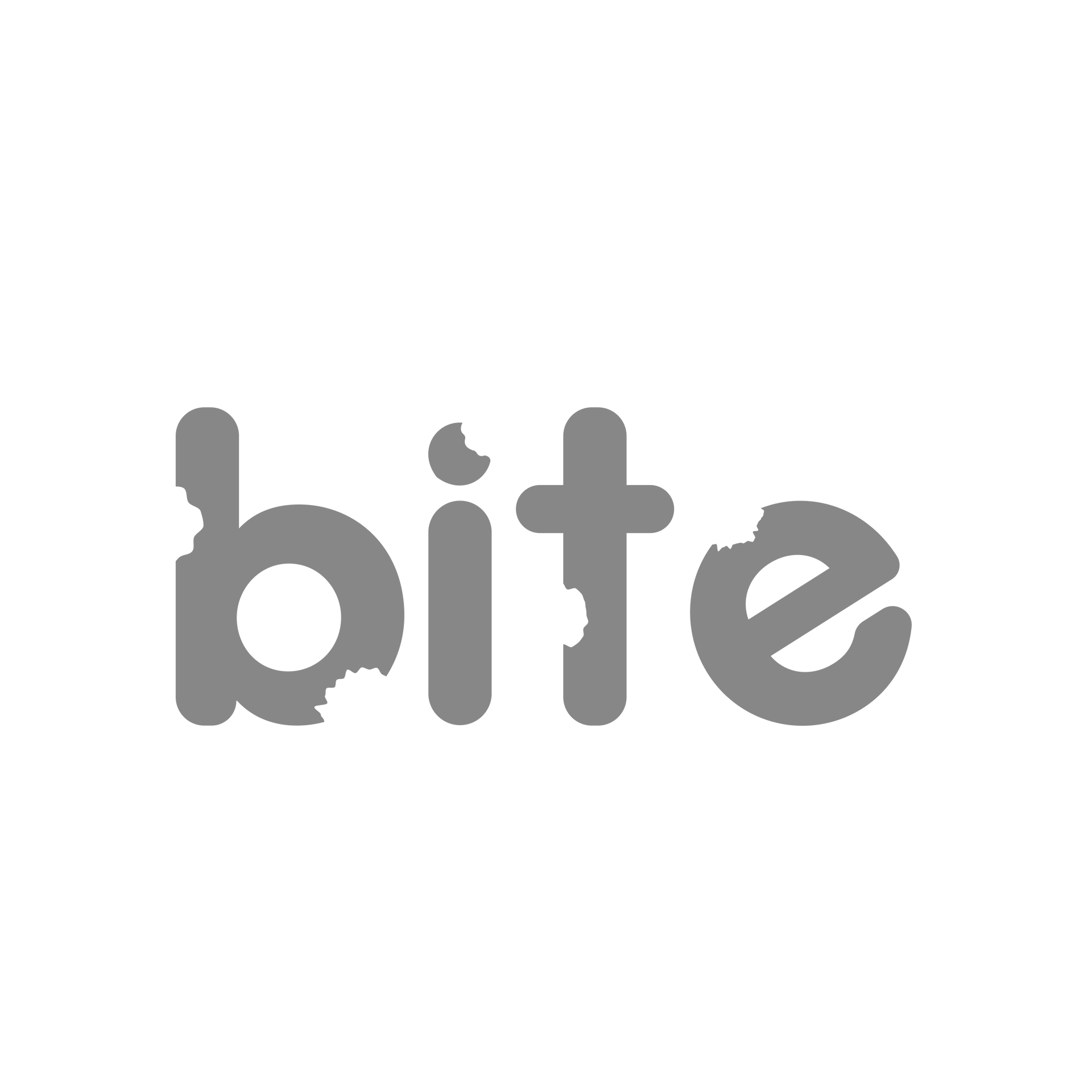 a bite logo with a bite taken out of it on a white background .
