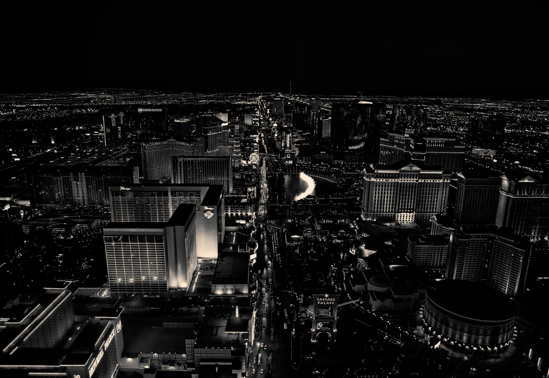 Black and white photo of las vegas nevada at night