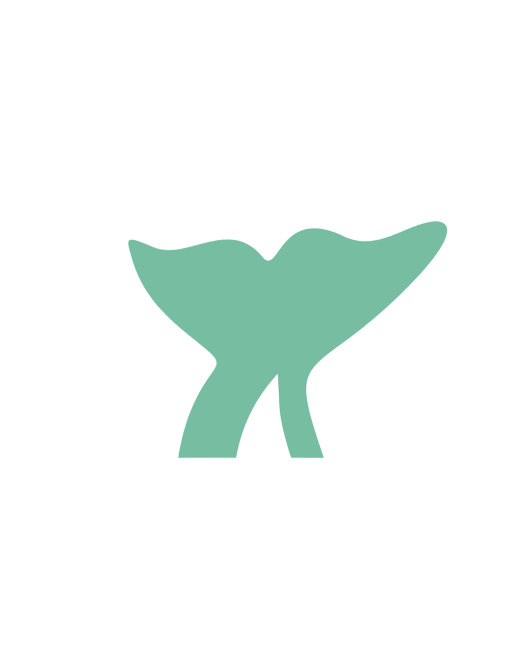 Teal whale tail on white background.