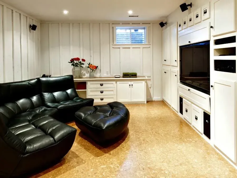 Living Room With A Black Leather Couch | Beverly, MA | PR Floor Covering