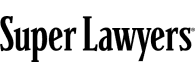 The logo for super lawyers is black and white.