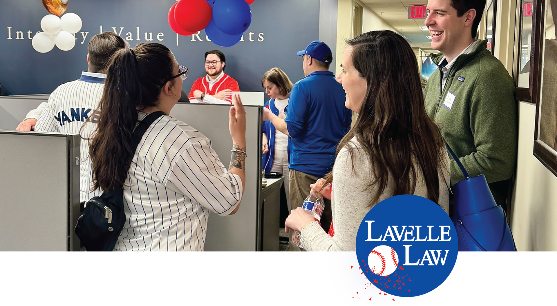 A logo for lavelle law breakfast briefs with a man in the background