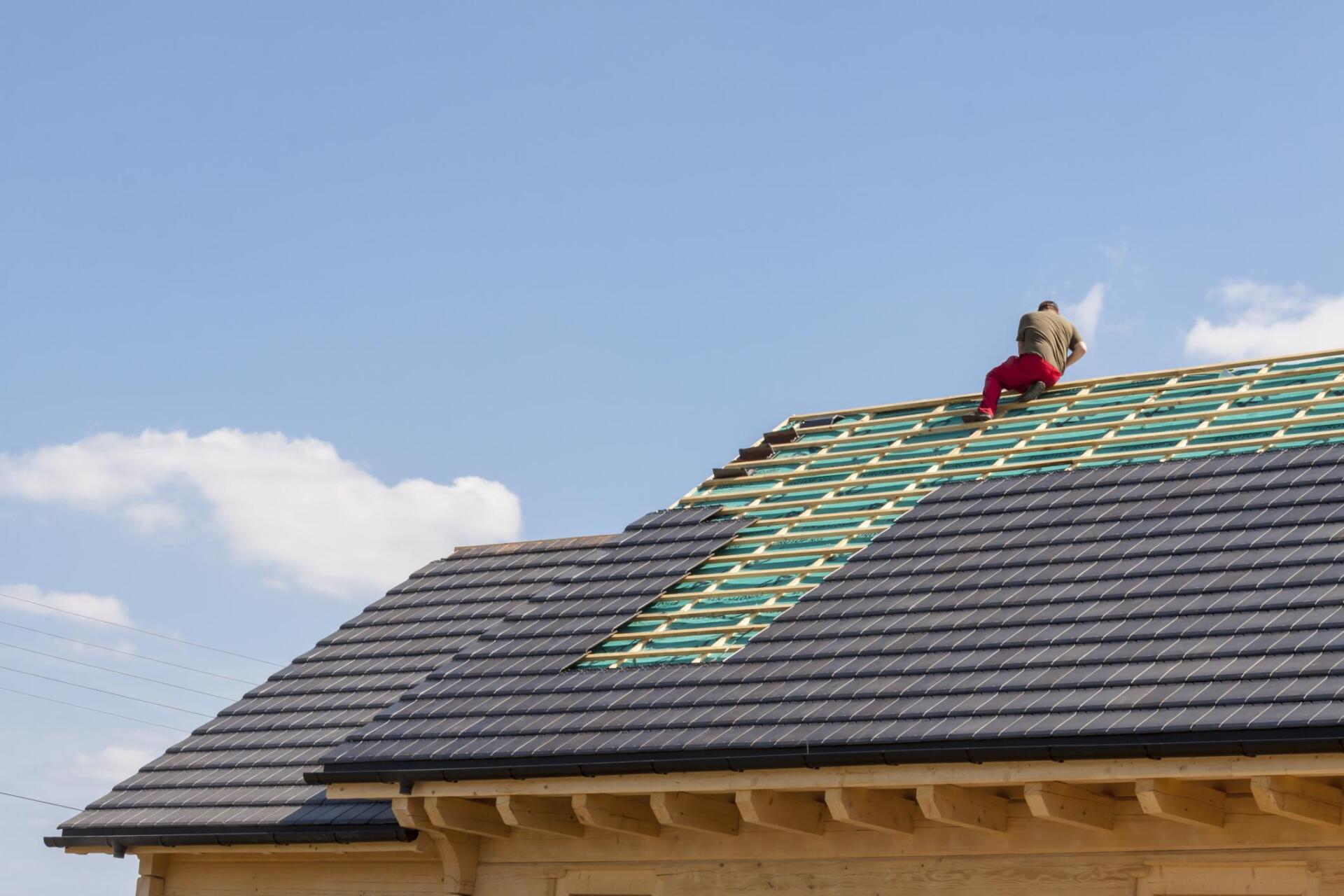 worker at the roof