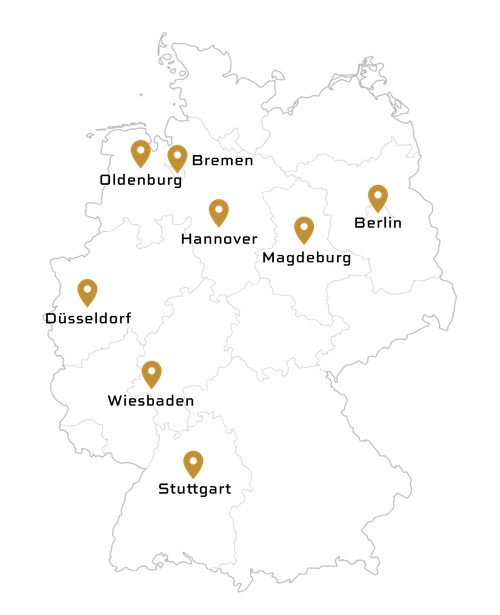 Karte von Deutschland, um die Standorte von JuSPol zu präsentieren.