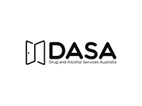 Logo for Drug and Alcohol Services Australia (DASA). Features open door symbol and bold text