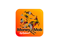Money Mob logo with kangaroos, orange background.