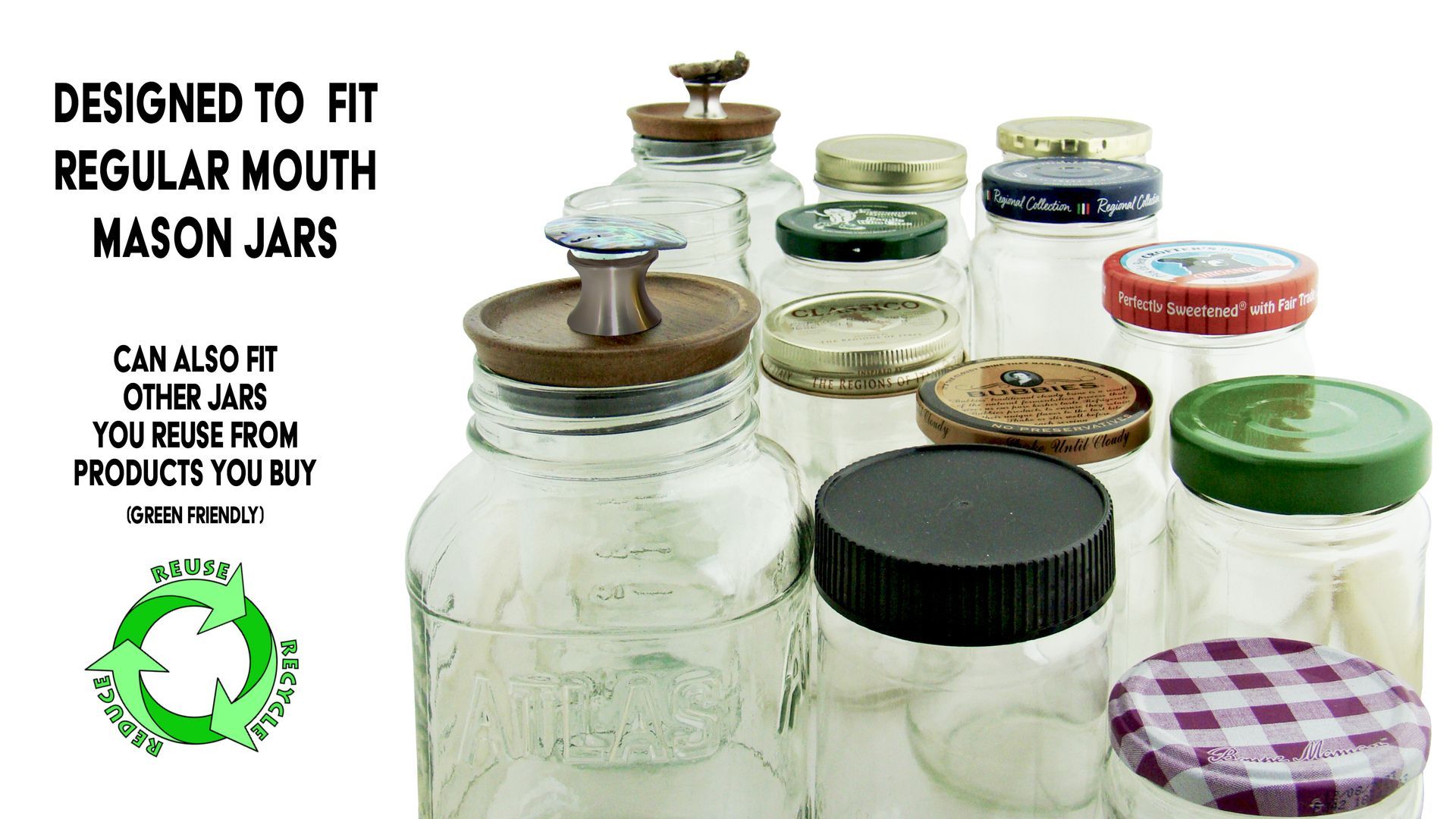 Toppers fit a variety of new & recycled jars and bottles