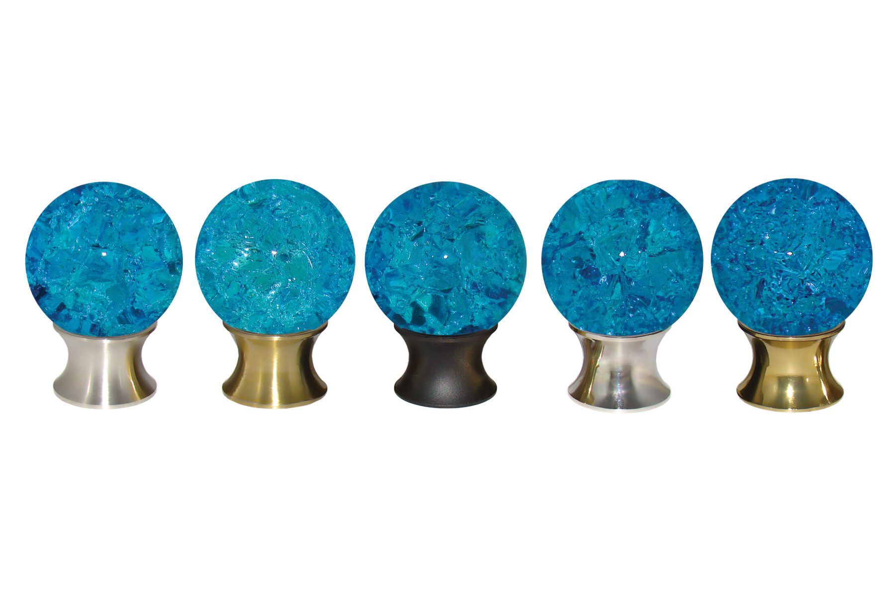Caribbean Blue Cracked Glass Cabinet Knobs on 5 Finishes