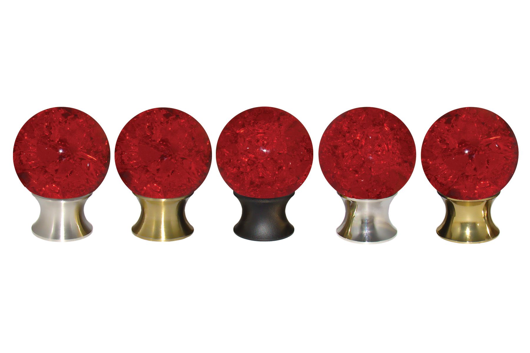 Crimson Cracked Glass Cabinet Knobs on 5 Finishes