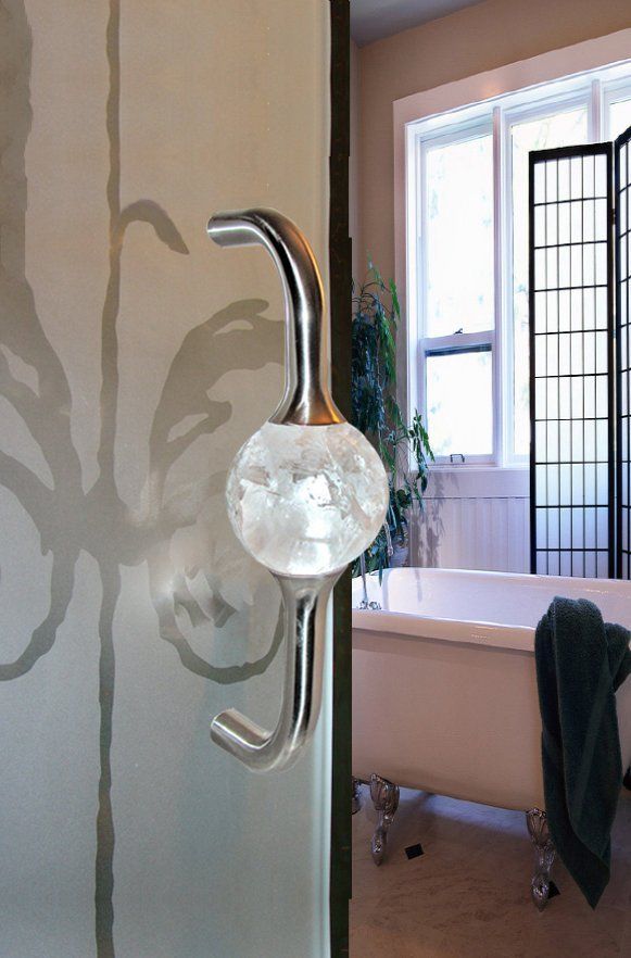 Crystal Quartz Entry Handle on Patterned Shower Door